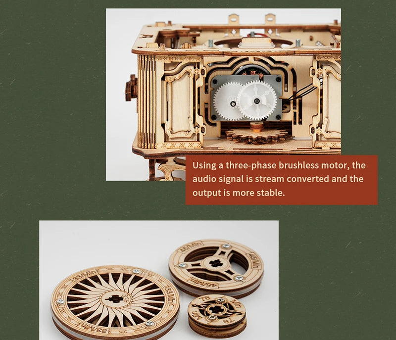 Robotime ROKR DIY Hand Crank Classic Gramophone Wooden Puzzle Model Building Kits Assembly Toy Gift for Children LKB01