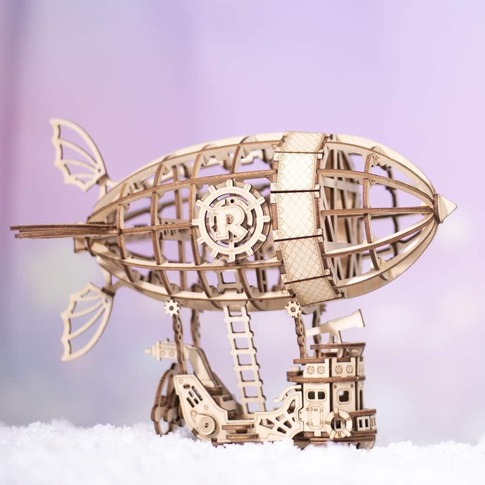 ROBOTIME Wooden Jigsaw 3D Puzzle Blimp Model for kids over 14 or adults for birthdays and other festive gifts, toys, collectibles.