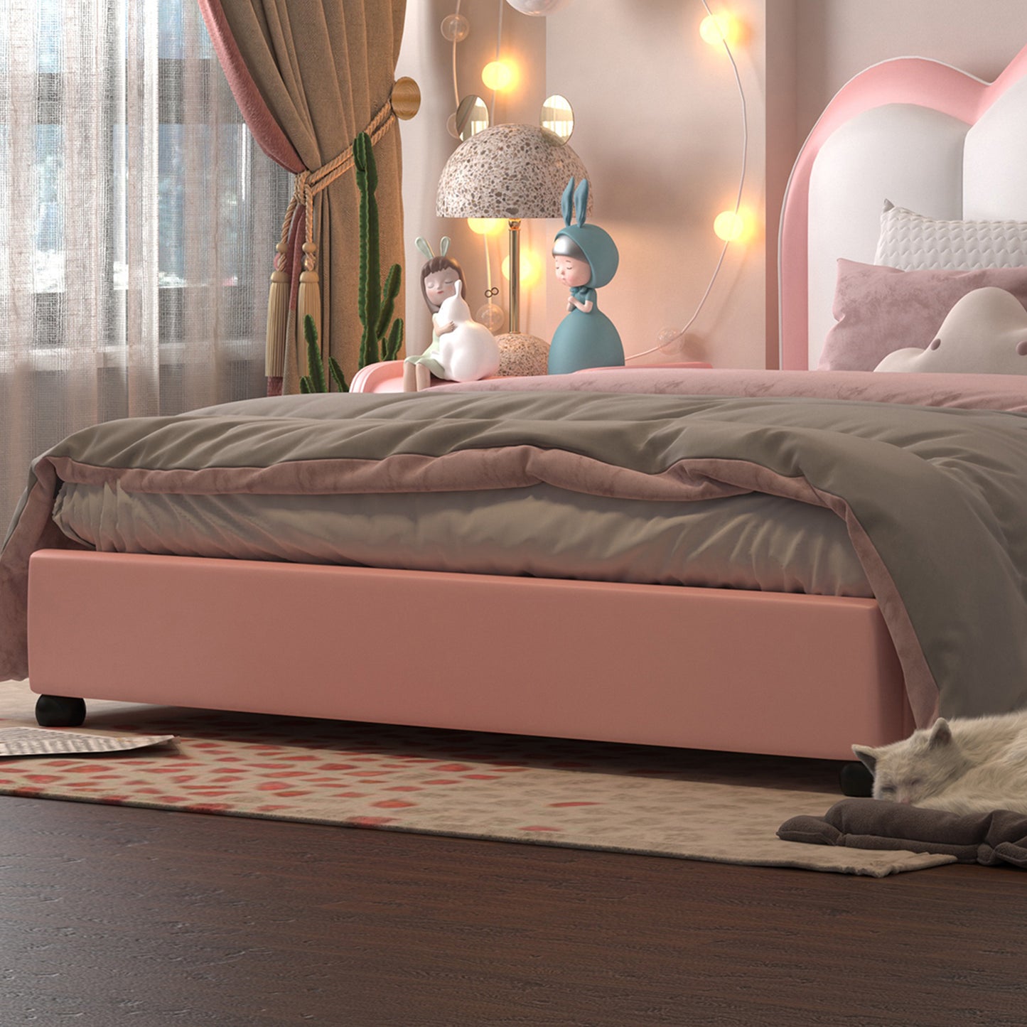 Twin size Upholstered Leather Platform Bed with Solid Wood Frame