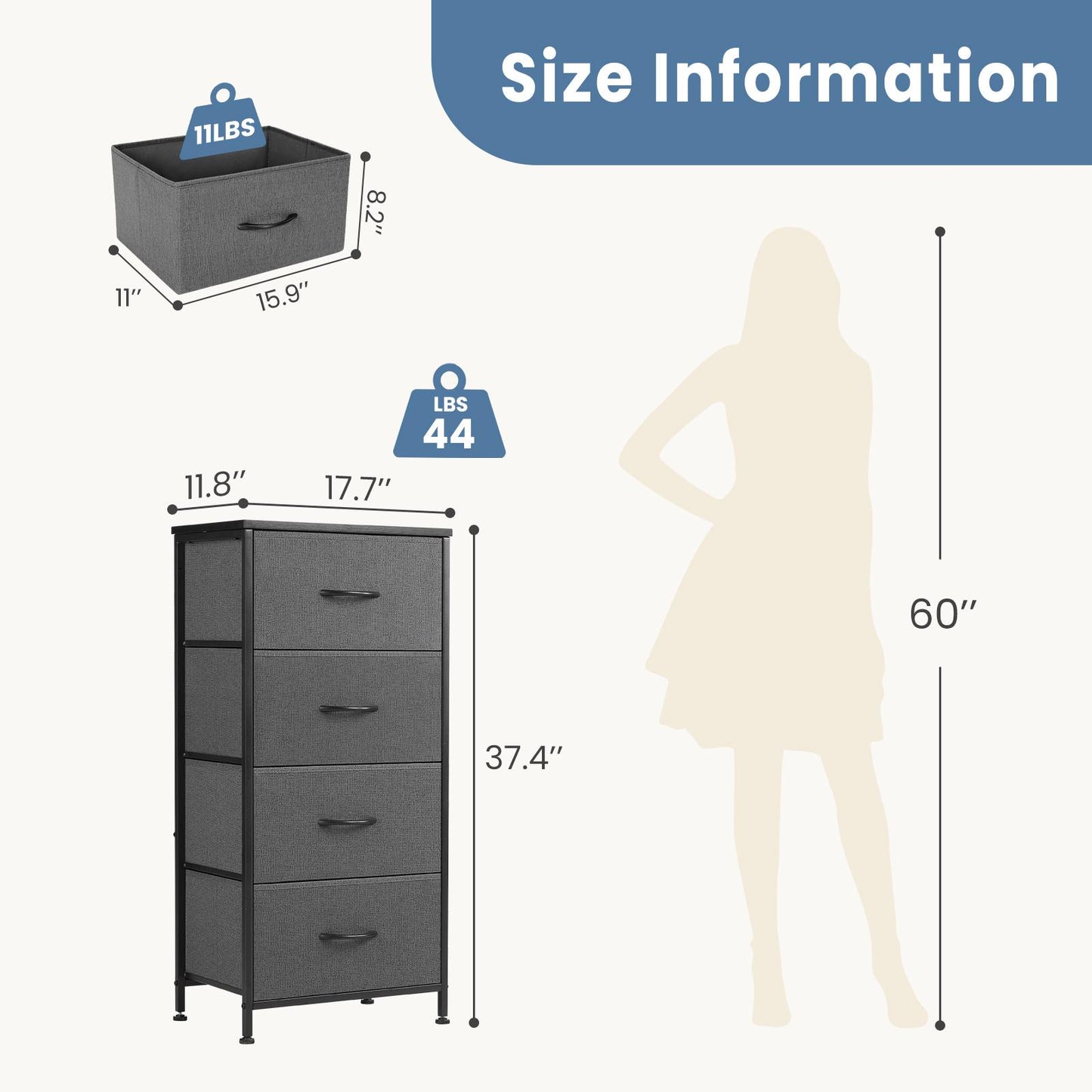 Dresser for Bedroom, Drawer Dresser Organizer Storage Drawers Fabric Storage Tower