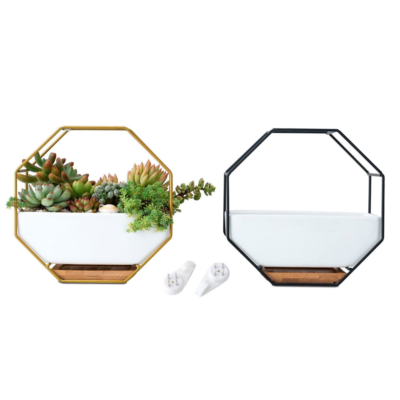 Geometric Wrought Iron with Ceramic Flower Pot