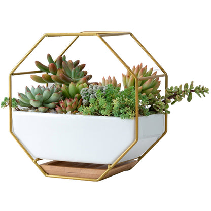 Geometric Wrought Iron with Ceramic Flower Pot
