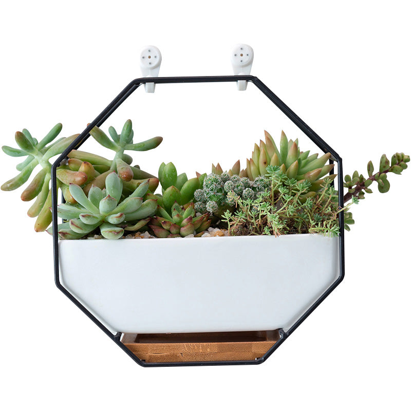 Geometric Wrought Iron with Ceramic Flower Pot