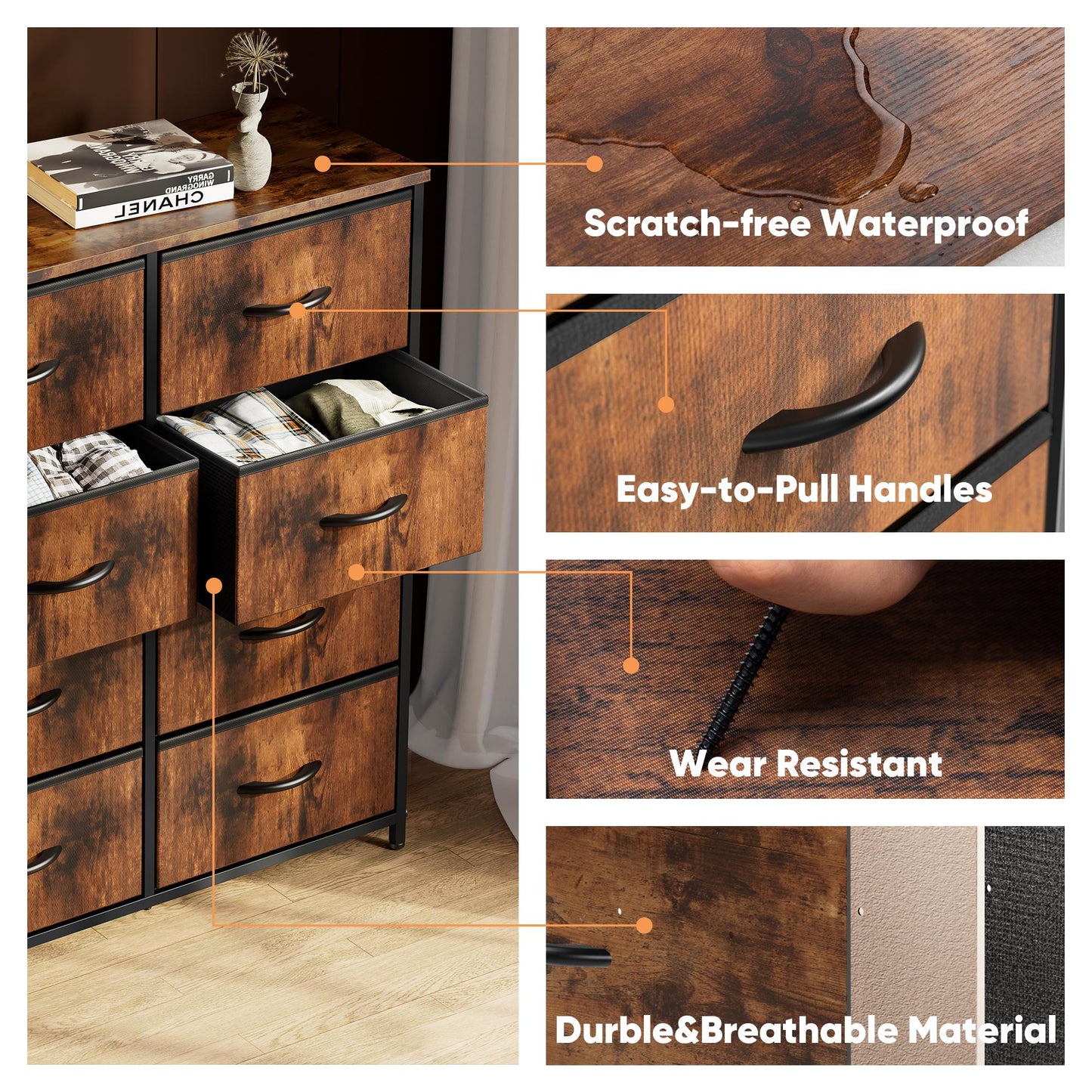 Dresser for Bedroom, Drawer Dresser Organizer Storage Drawers Fabric Storage Tower