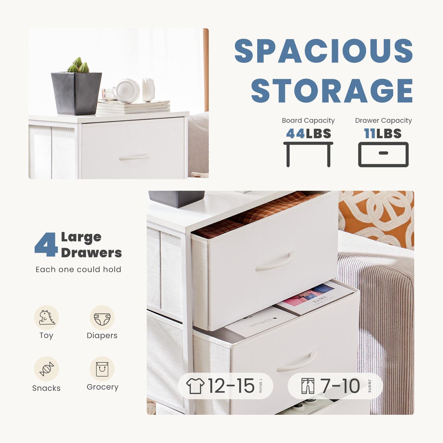 Dresser for Bedroom, Drawer Dresser Organizer Storage Drawers Fabric Storage Tower