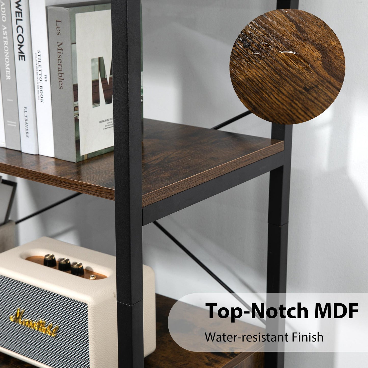 62.7 Inch High Bookshelf 4-Tier Industrial Bookcase with File Cabinet Drawers, Freestanding Storage Home Office Cabinet Organizer, Vintage Brown