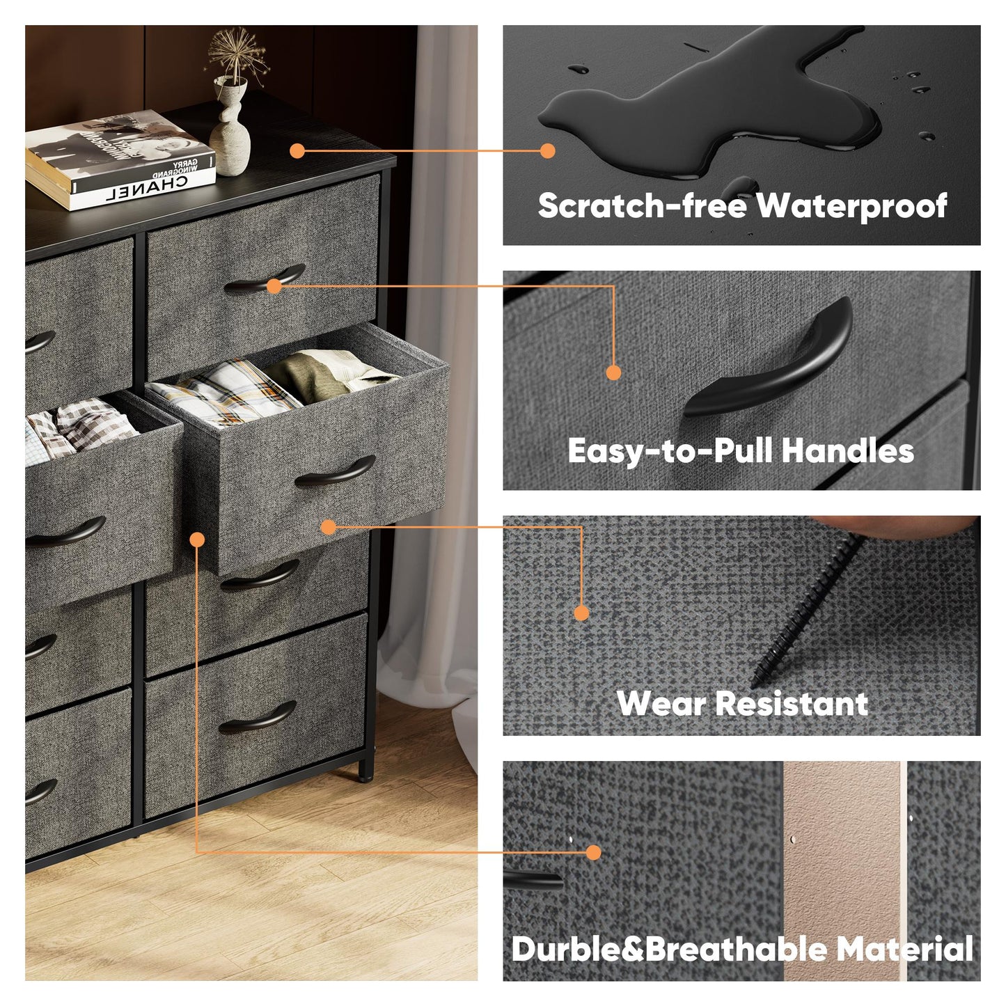 Dresser for Bedroom, Drawer Dresser Organizer Storage Drawers Fabric Storage Tower