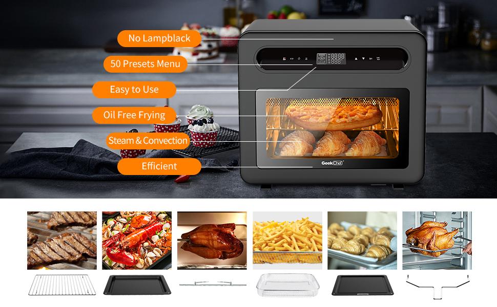 Geek Chef Steam Air Fryer Toast Oven Combo,26 QT Steam Convection Oven, 6 Slice Toast, Stainless Steel