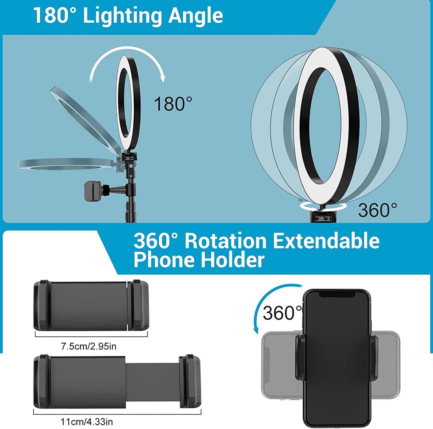 9-inch Ring Light with Stand and Phone Holder, 50" Tripod with Remote