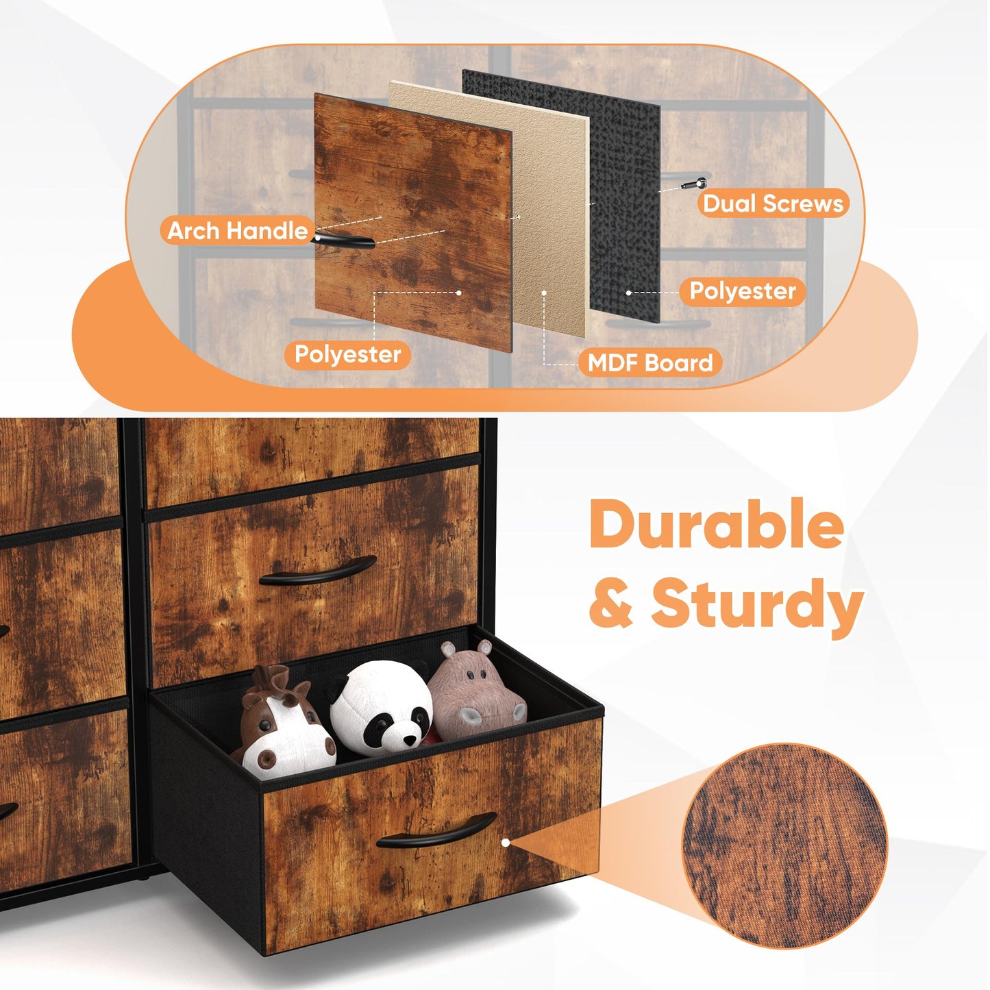 Dresser for Bedroom, Drawer Dresser Organizer Storage Drawers Fabric Storage Tower