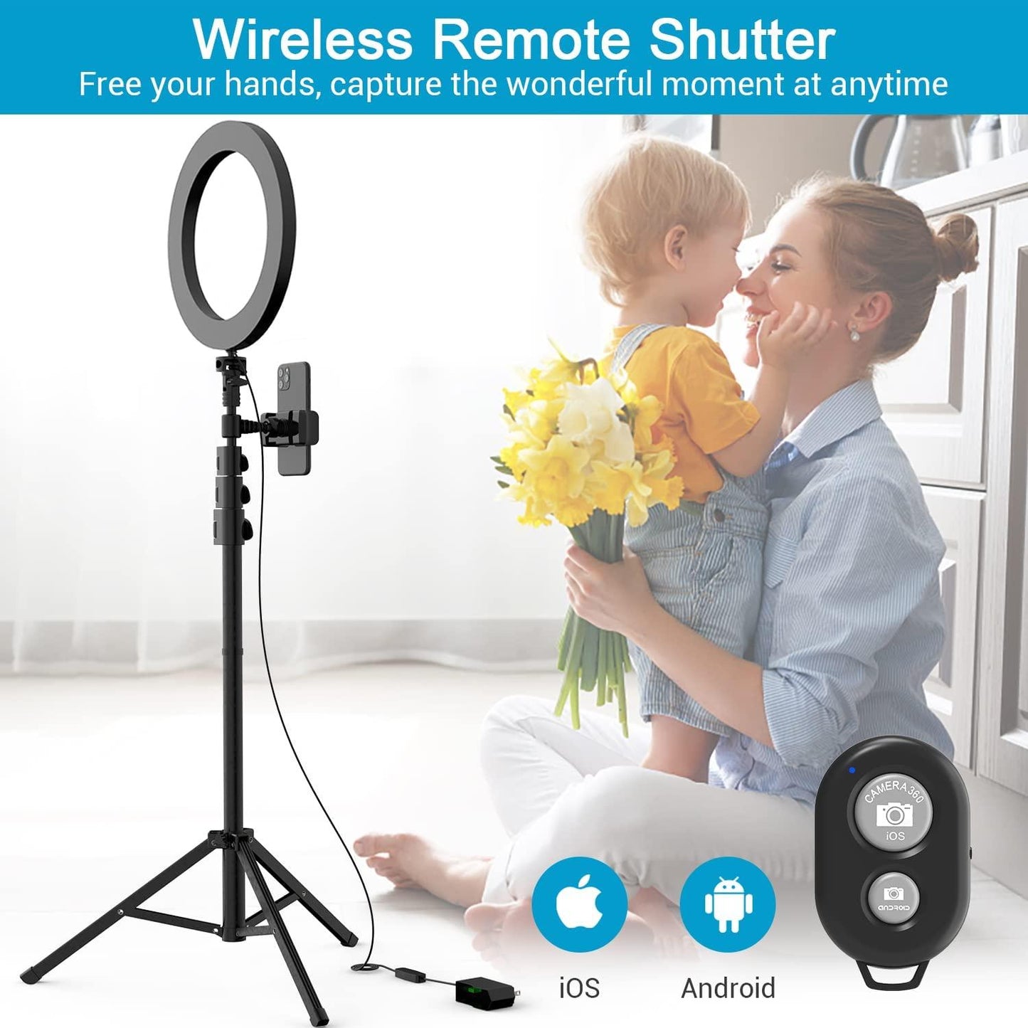 9-inch Ring Light with Stand and Phone Holder, 50" Tripod with Remote