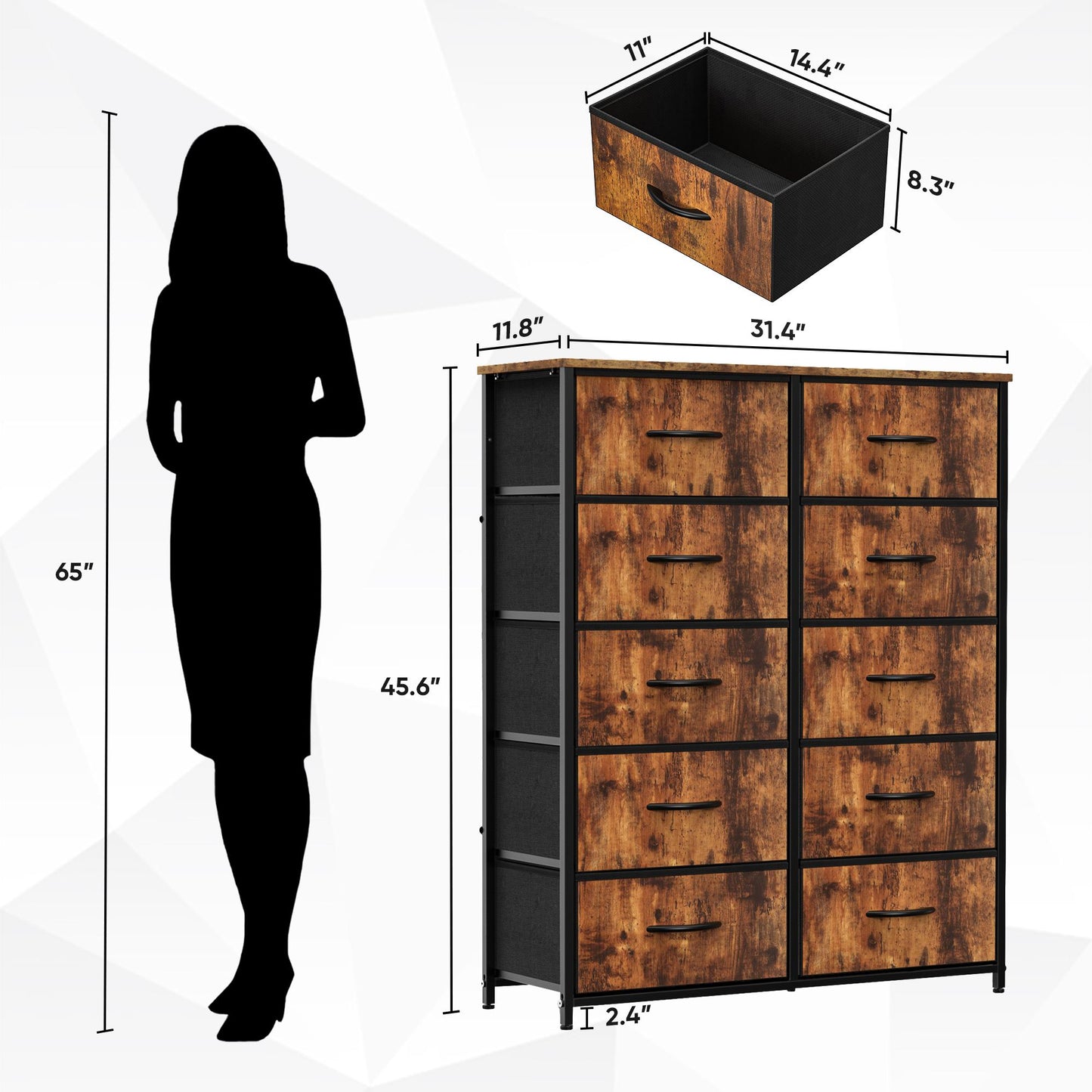 Dresser for Bedroom, Drawer Dresser Organizer Storage Drawers Fabric Storage Tower