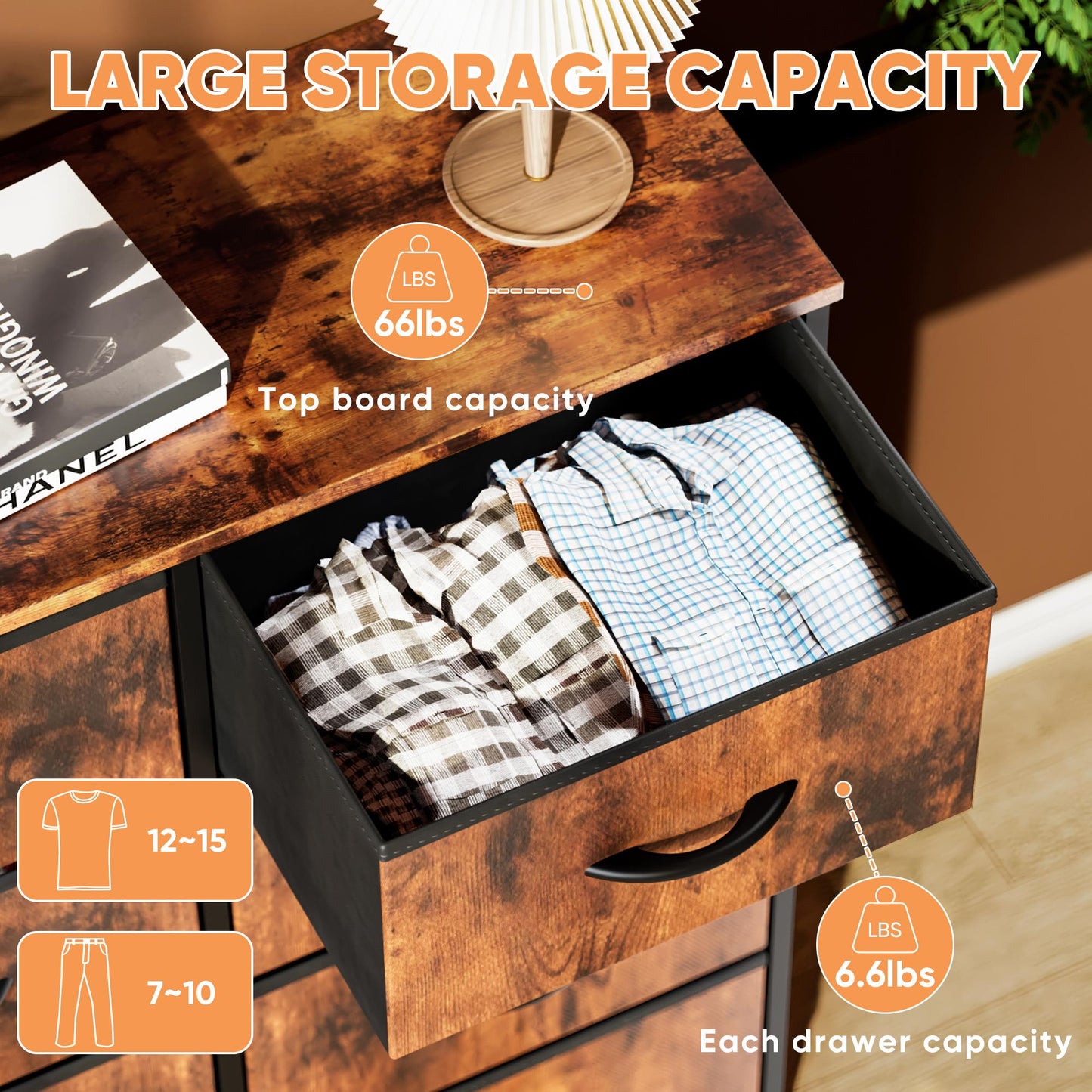 Dresser for Bedroom, Drawer Dresser Organizer Storage Drawers Fabric Storage Tower