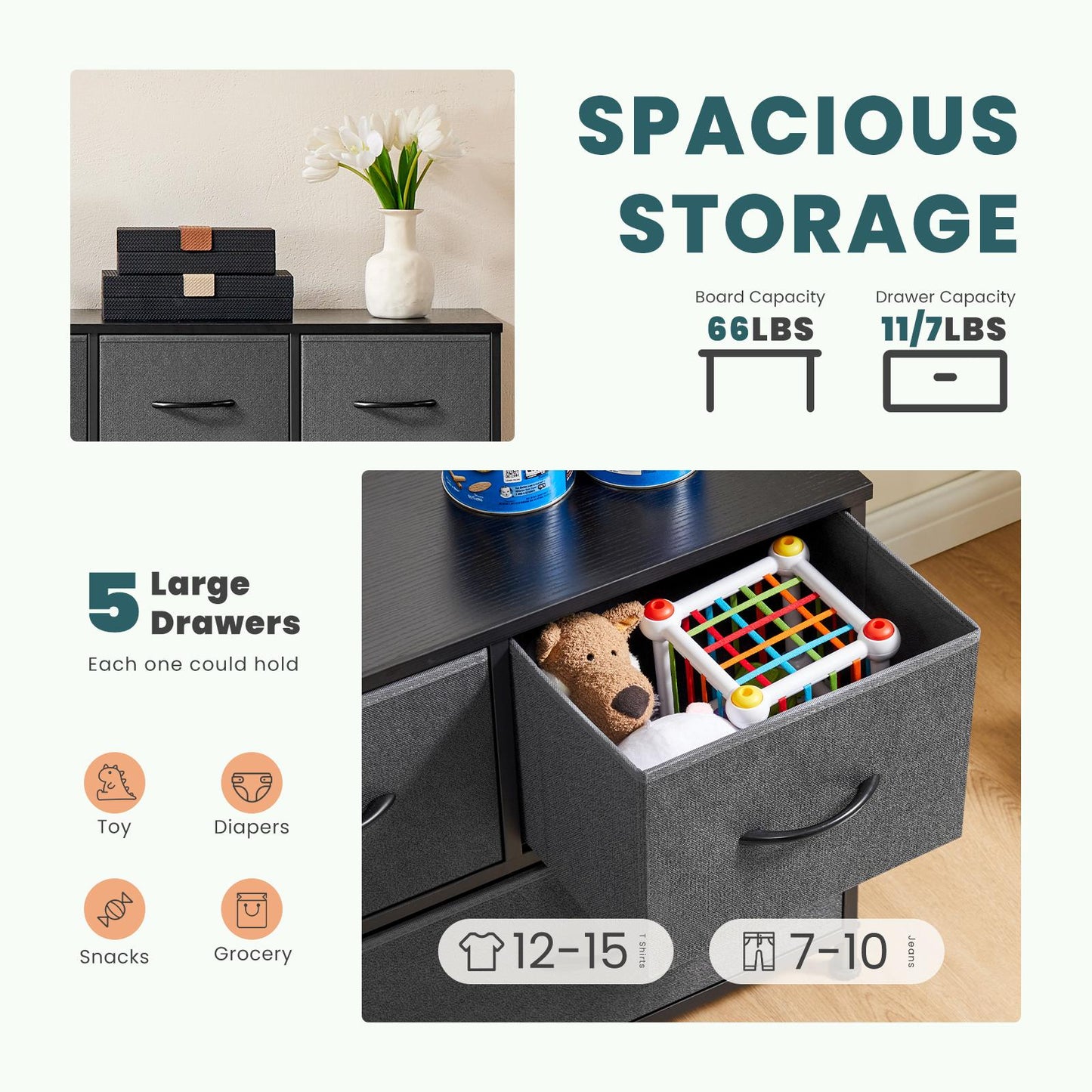 Dresser for Bedroom, Drawer Dresser Organizer Storage Drawers Fabric Storage Tower