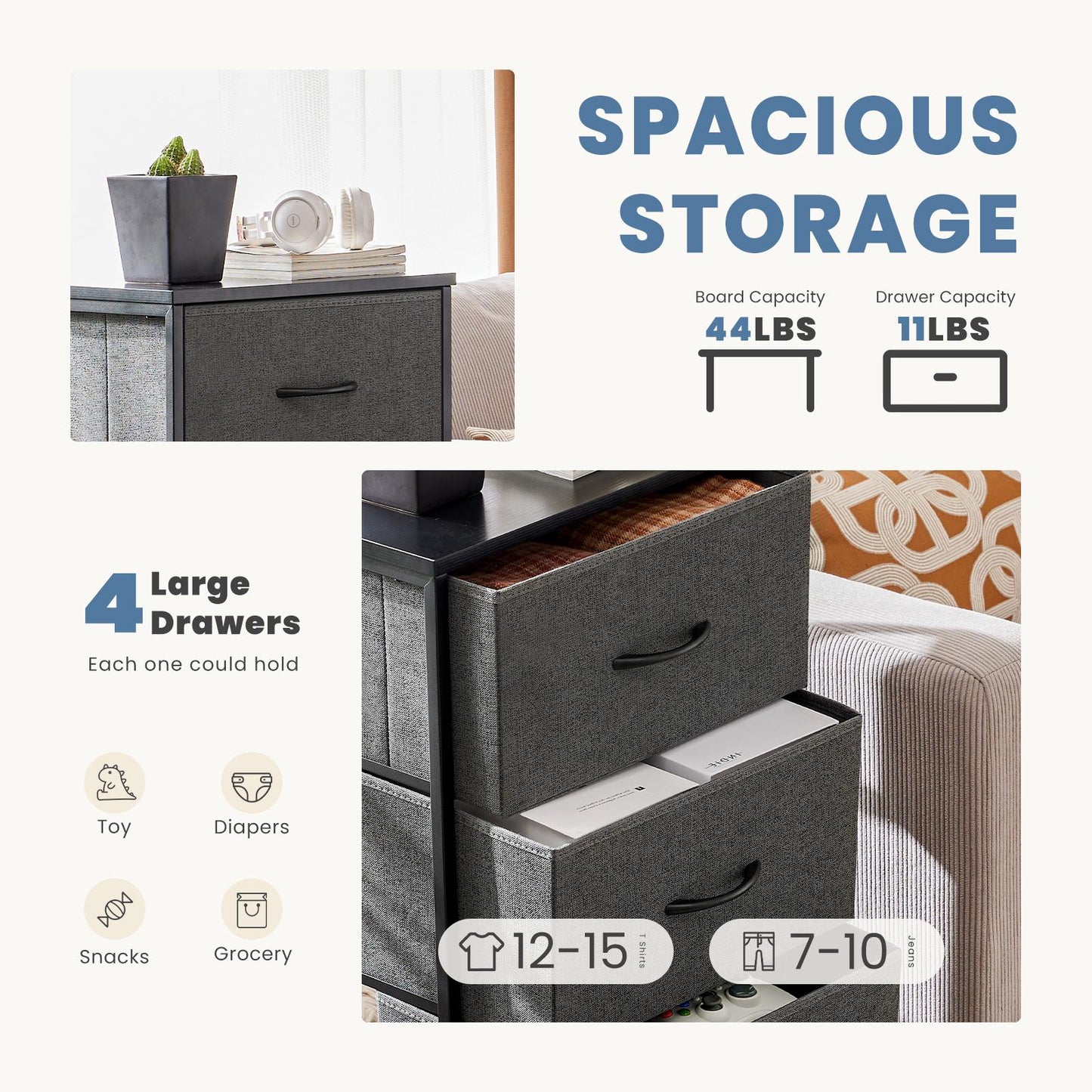 Dresser for Bedroom, Drawer Dresser Organizer Storage Drawers Fabric Storage Tower