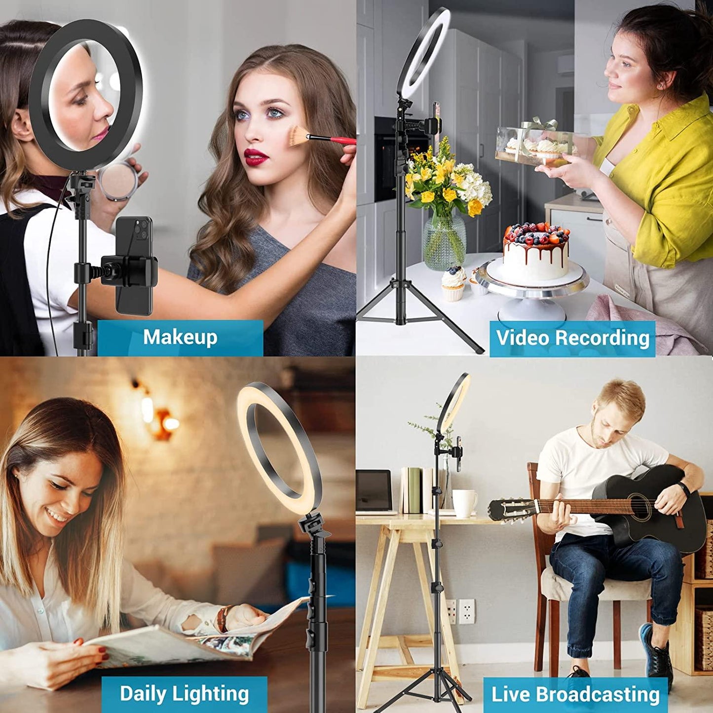 9-inch Ring Light with Stand and Phone Holder, 50" Tripod with Remote