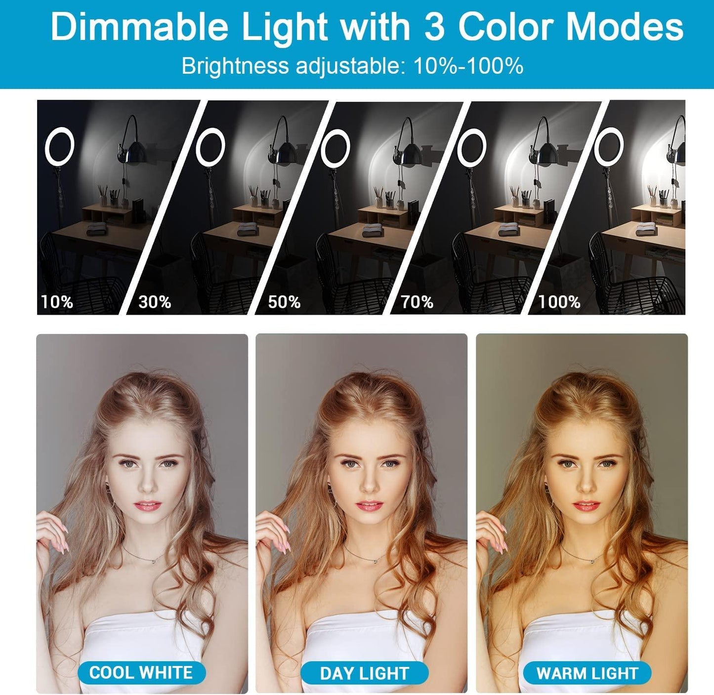 9-inch Ring Light with Stand and Phone Holder, 50" Tripod with Remote