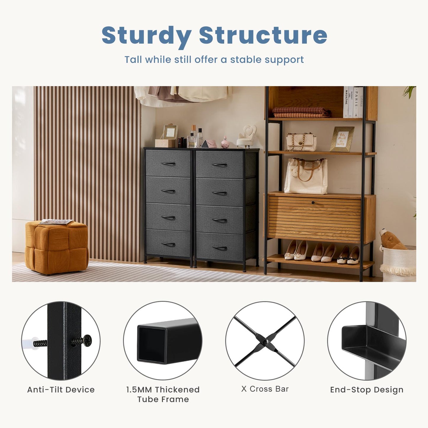 Dresser for Bedroom, Drawer Dresser Organizer Storage Drawers Fabric Storage Tower